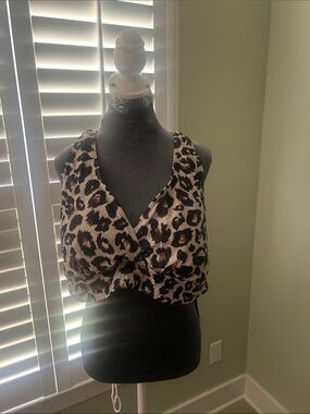 Younique Leopard Print Swim Crop Top - Brown/Black